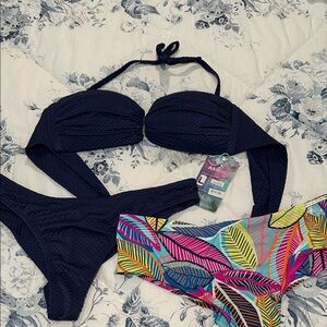 ASOS Dark Navy Blue Bikini with Colorful Leaf Bottoms